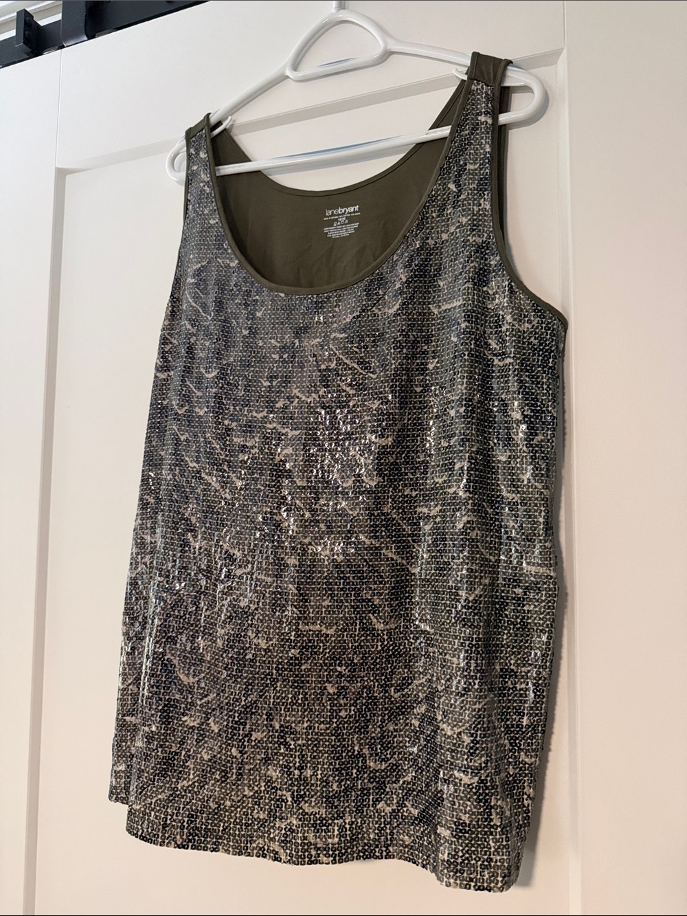 Lane Bryant Olive Tank with Silver Sequin Front